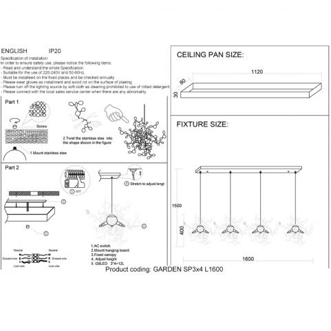 Подвесной светильник Crystal Lux GARDEN SP3х4 L1600 GOLD